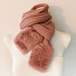 LOF Extra Long Narrow Knit Winter Scarf, Dusty Warn Mauve, Faux Fur Ends, NWT